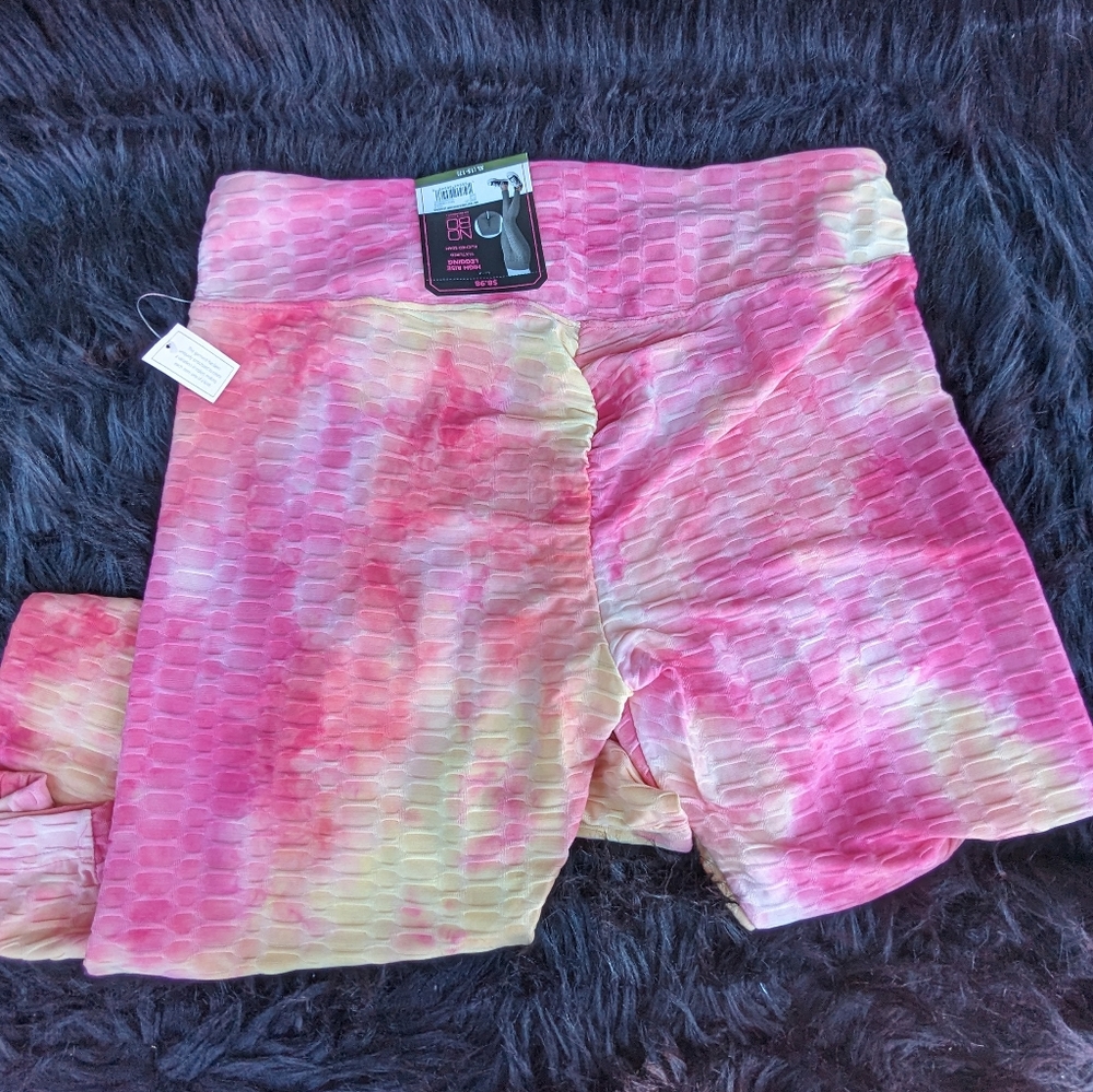 High-Rise legging, textured, ruched seam, NWT, beautiful pink and yellow pastel - Picture 2 of 3